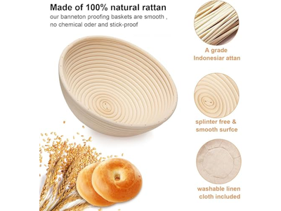 Kit de Cuisson de Pain de Grande Taille Ovale de 1 kg 9 Pouces Banneton Rectangulaire en Rotin