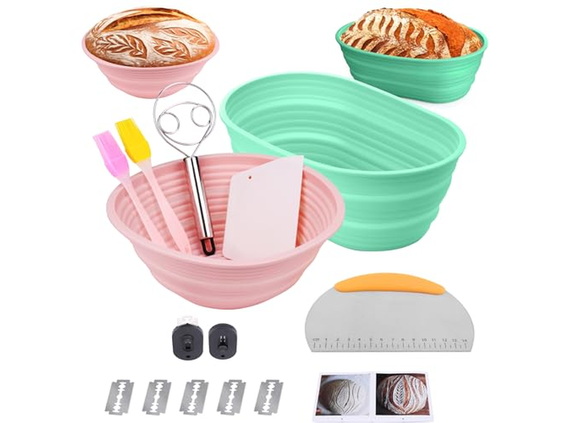 Panier de Levée en Plastique Rotin Ensemble de Pain Conteneur de Démarrage Fermentation Bleu