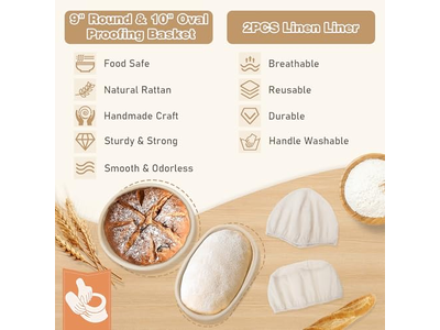 Panier à pain en rotin avec couvercle et doublure pour outil de fermentation de levain